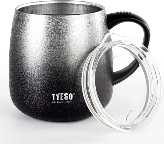 TYESO Office Coffee Mug,Vacuum Insulated Mug Double Wall Stainless Steel Tumbler Cup (Black, 16 oz)
