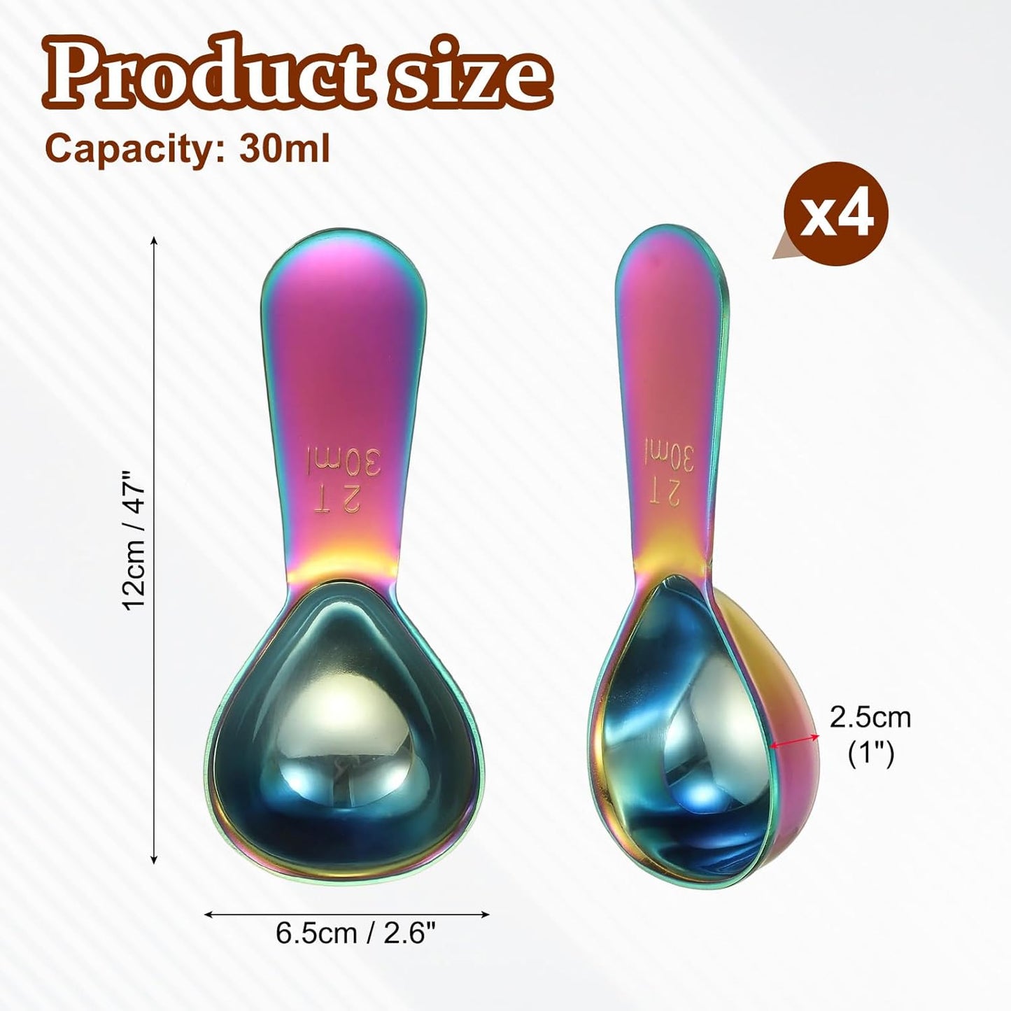 uxcell 2Pcs Stainless Steel Coffee Scoop, 30ml Short Handle Measuring Spoon for Ground Coffee Tea Sugar Kitchen Gifts, Rainbow