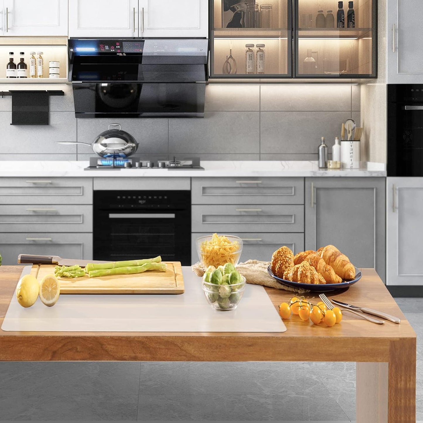 Ewen 25.6x17.7in 2mm Silicone Mats for Kitchen Counter, Extra Large Thick Heat Resistant Baking Mat, Silicone Countertop Protector Mat for Bar Air Fryer Crafts Work Glass Top Stove Cover Translucent