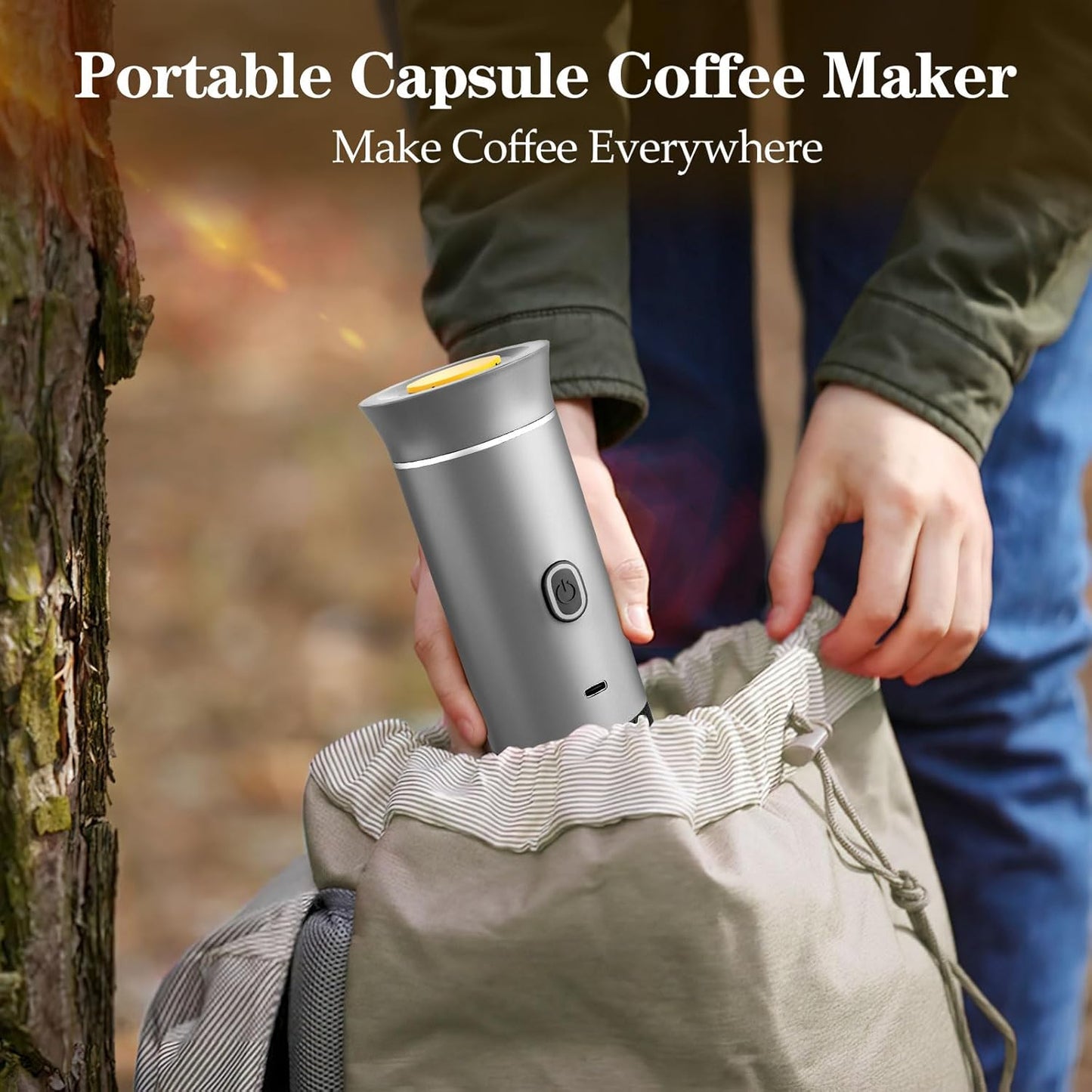 3-in-1 Portable Espresso Maker, Travel Coffee Maker, Self-Heating Car Coffee Maker with USB-C, Small Espresso Machine with Ground Coffee & Capsules (NS＆DG) for RV, Hiking, Office (silver)