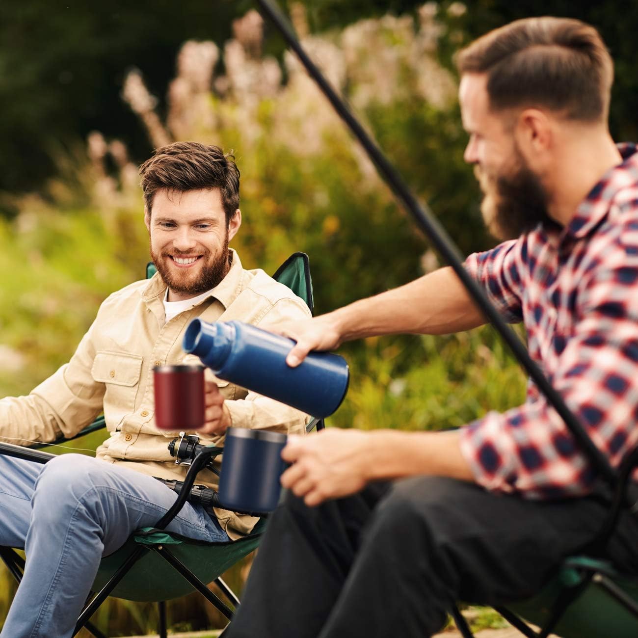 ALOUFEA 12oz Stainless Steel Insulated Coffee Mug with Handle, Double Wall Vacuum Tumbler Cup with Fliping Lid, Navy, 4 Pack
