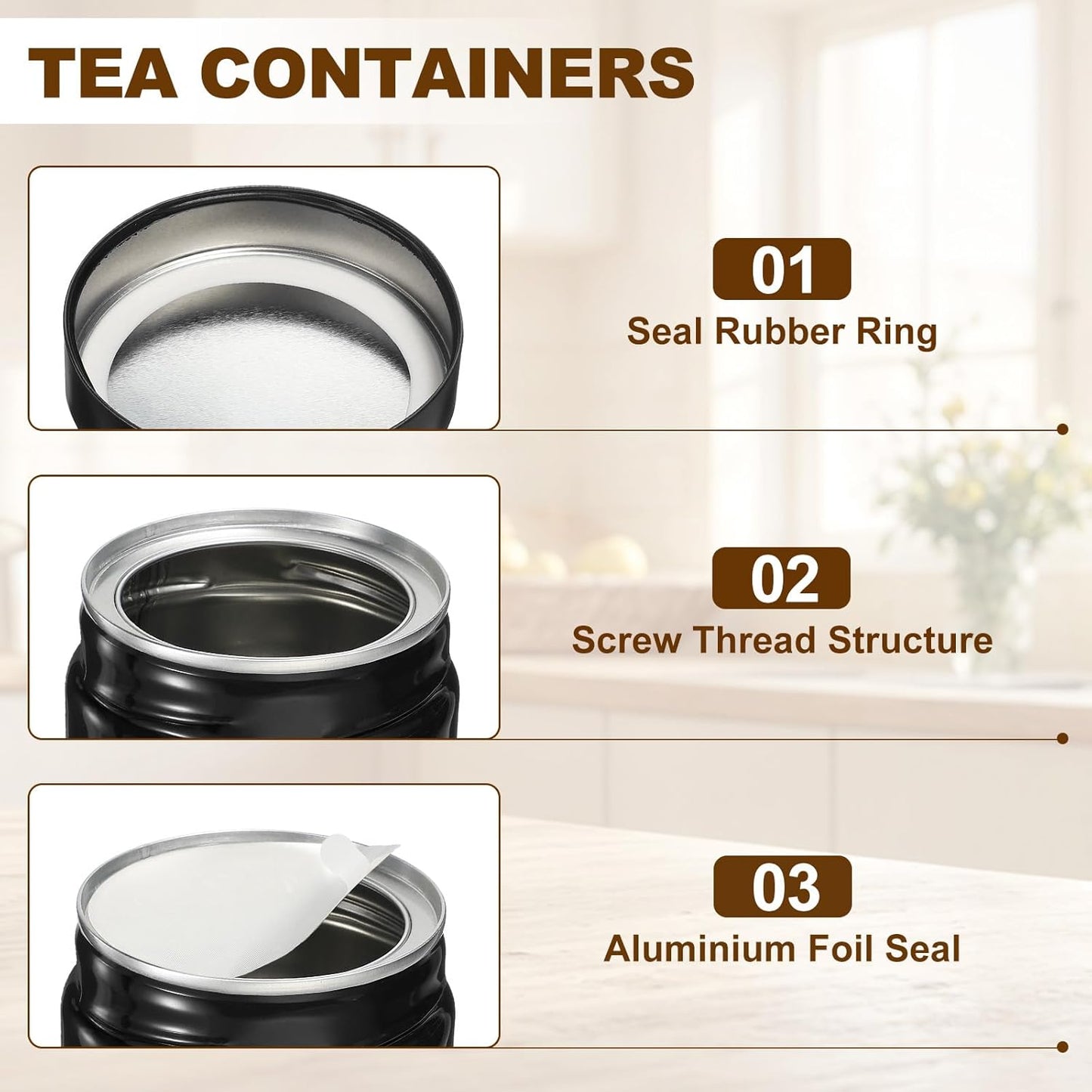 uxcell 2Pcs Round Tea Canisters, 5" x 3" Airtight Metal Tea Containers for Loose Tea, Coffee Beans, Spices - Durable, Compact, and Stylish Storage Tea Tin (Black)