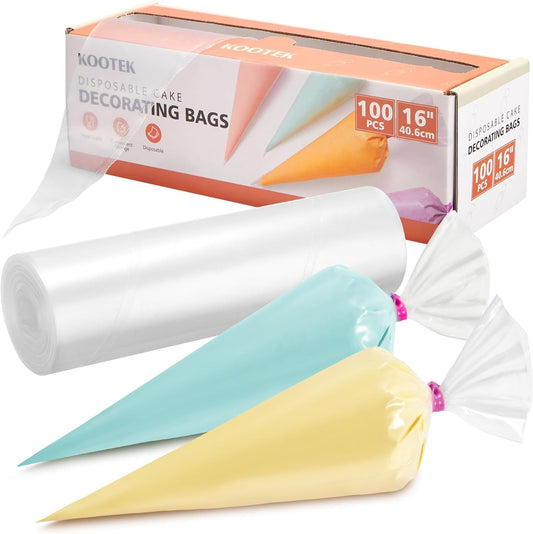 Kootek 16" Piping Bags (100Pcs), Disposable Pastry Bags Anti Burst Icing Frosting Bag Thick Cake Decorating Bags for Cookie, Cupcake, Candy, Baking Supplies Tools