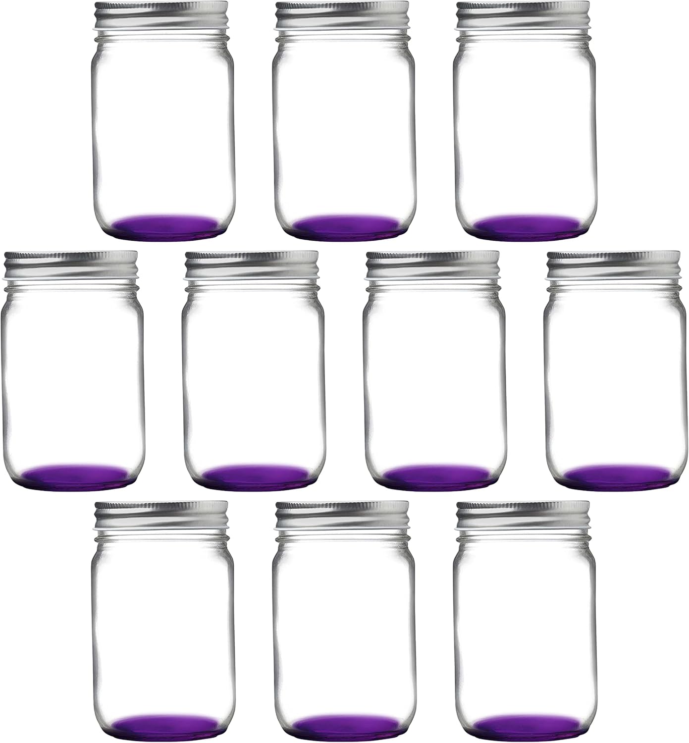 DISCOUNT PROMOS 10 Decorating Mason Jars Set, 12 oz. - Canning, Aluminum Lid - Purple