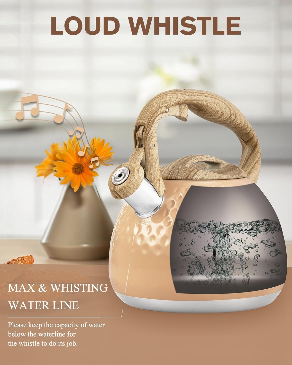 Tea Kettle,2.5 Quart Stovetop Tea Kettles Loud Whistle,Food Grade Stainless Steel Water kettles for Stove Top with Anti-hot Ergonomic Handle,Suitable for All Heat Sources