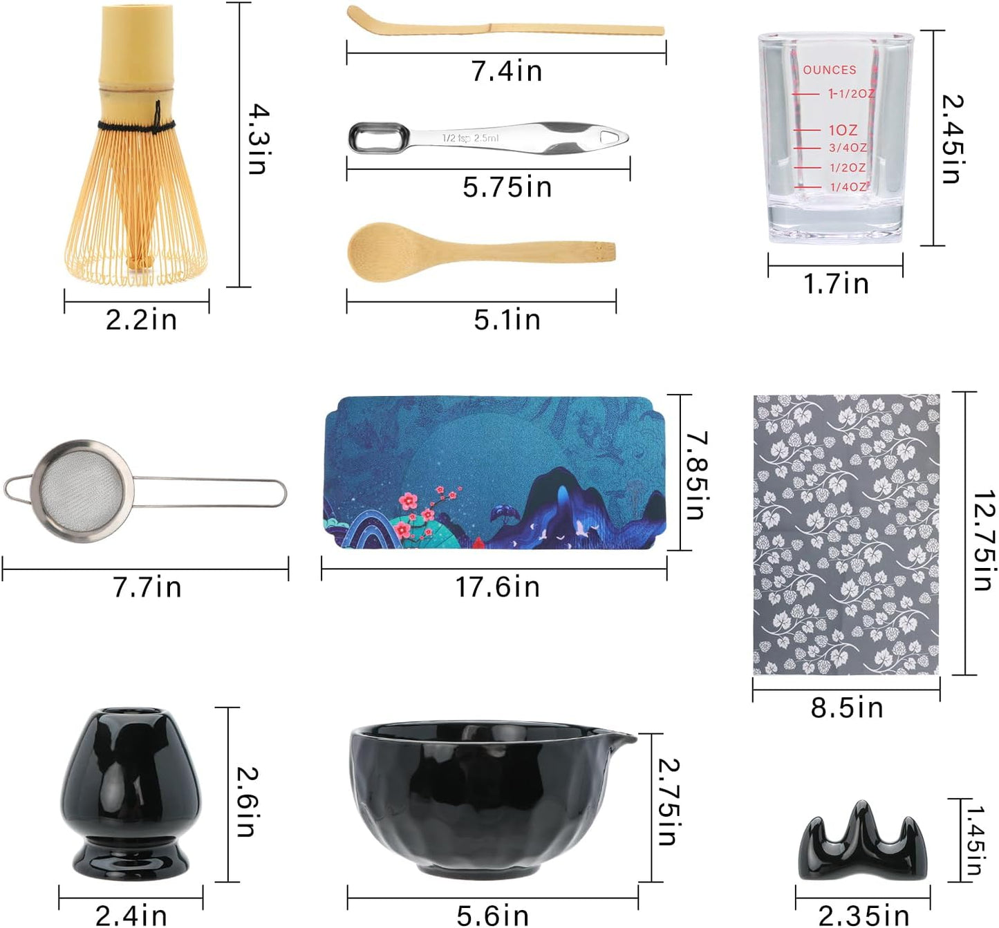 11 PCS Matcha Set Whisk and Bowl, Black Matcha Kit Set with Scoop & Holder,Ceramic Japanese matcha Tea set, Complete Gift set,Making Breakfast,Latte for Friend,Family,Tea Lovers