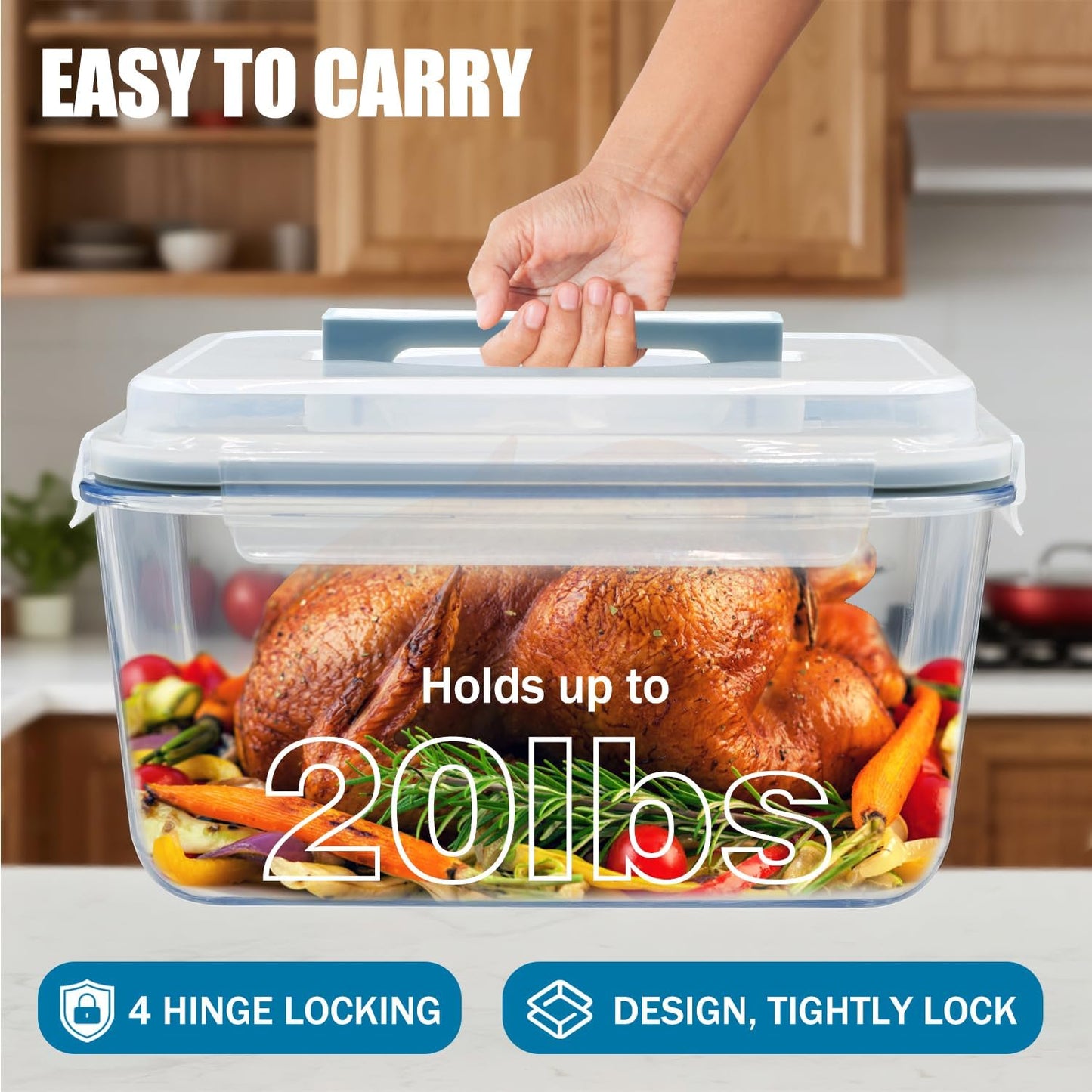 Large Glass Storage Containers with Lids 201oz Extra Large Big Airtight Glass Food Storage Containers for Rotisserie Chicken Watermelon Leftovers Marinade Turkey, BPA Free, Dishwasher Safe