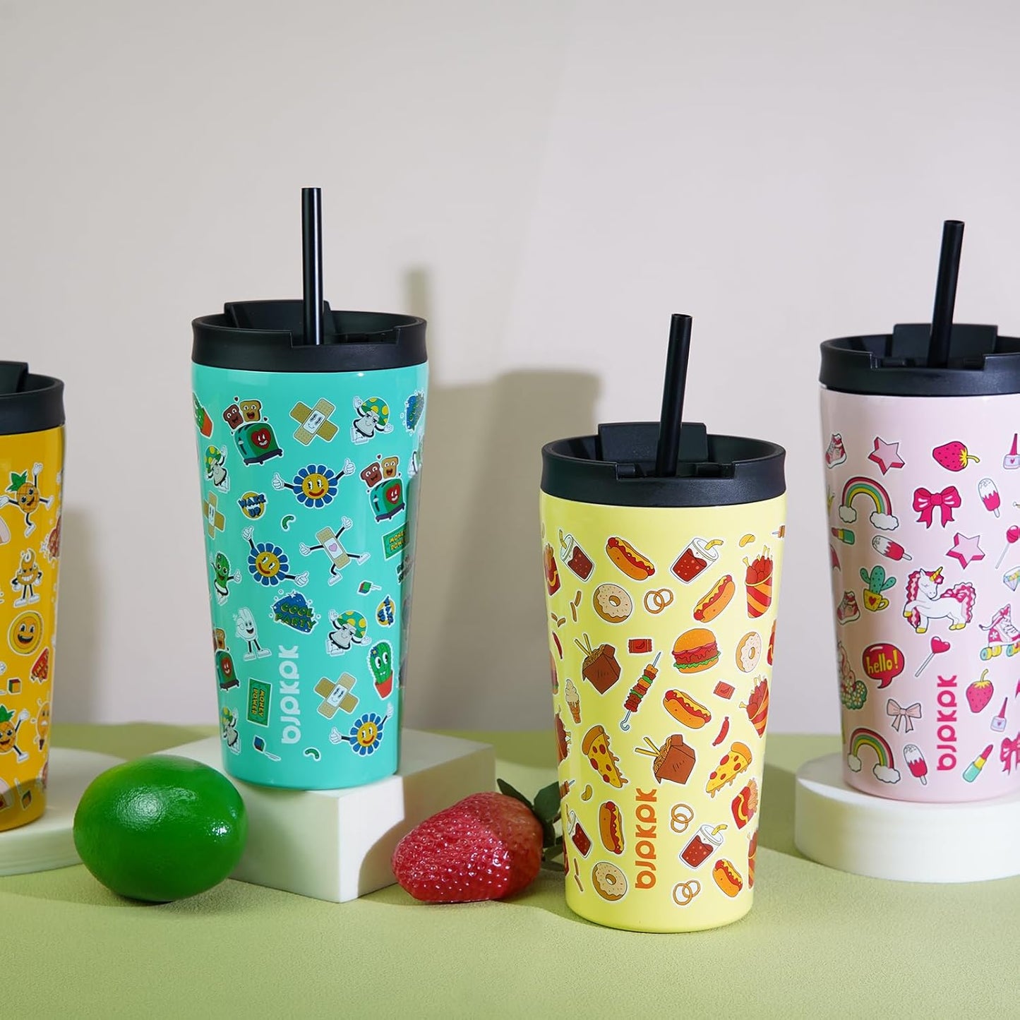 BJPKPK 22oz Insulated Tumbler With lid And Straw Stainless Steel Tumblers Travel Coffee Mug Reusable Thermal Cup,Unicorns