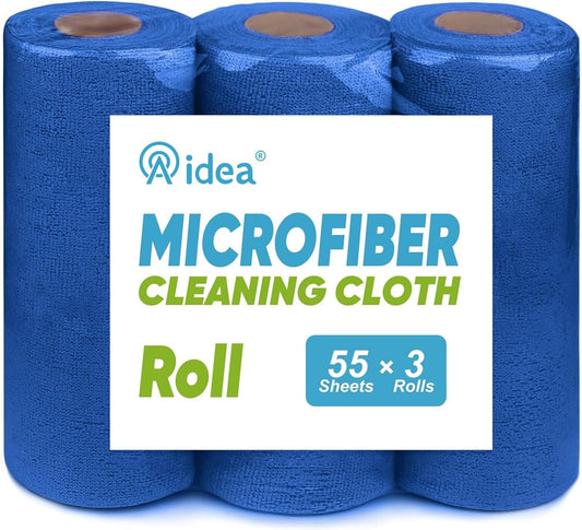 AIDEA Microfiber Cleaning Cloth 165 Sheets 3 Roll, Microfiber Towels for Cars, Shop Rags Washable, Cleaning Rags Reusable Paper Towels for Automotive, House, Cleaning Supplies 11×9" Dark Blue