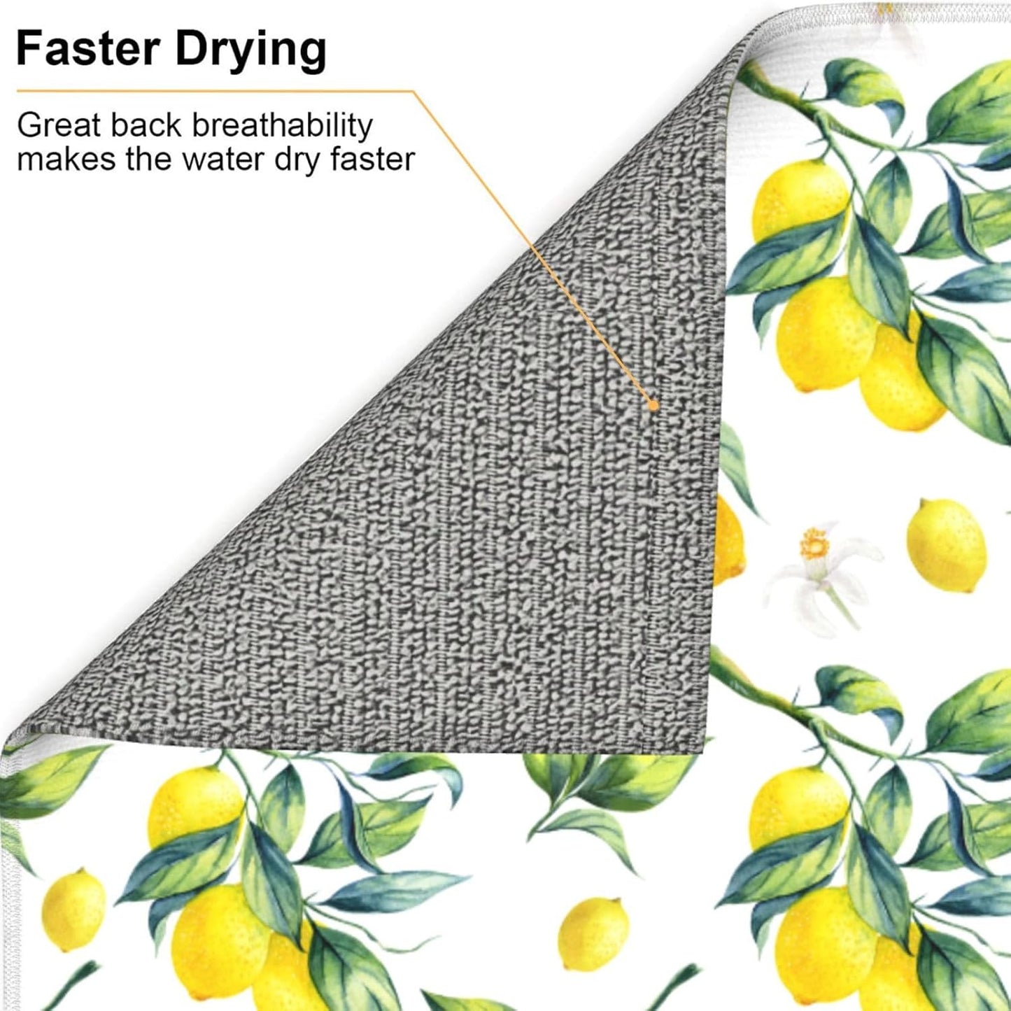 Tropical Lemon Leaves Dish Drying Mat, Highly Absorbent Microfiber Kitchen Counter Pad Reusable Washable, 16*18"