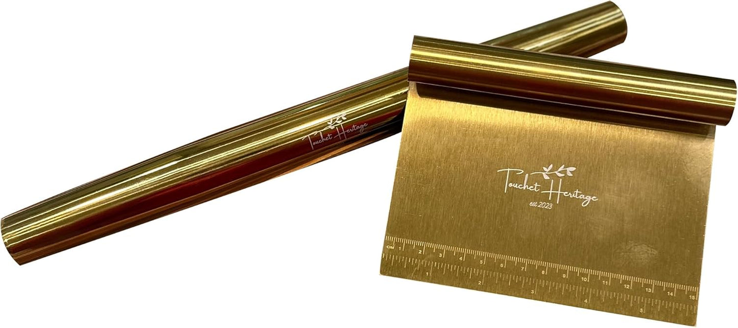 French Rolling Pin and Dough Scraper Set | Gold Bench Scraper Tool | Rolling Pin For Dough | Bread Making Accessories | Metal Bread Dough Cutter | Sourdough Scraper | Rolling Pin for Baking, small