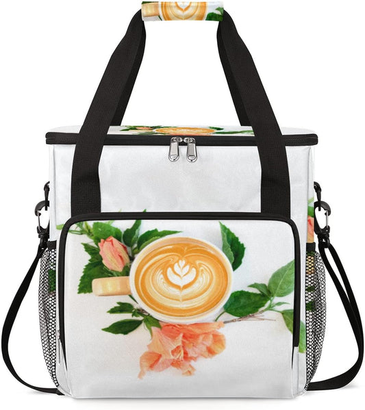 Coffee Latte Art Leaves Coffee Maker Carrying Bag, Coffee Machine Travel Storage Tote Bag Compatible with K-Mini or K-Mini Plus, Portable Single Serve Coffee Brewer Case with Pockets for K-Cup Pods