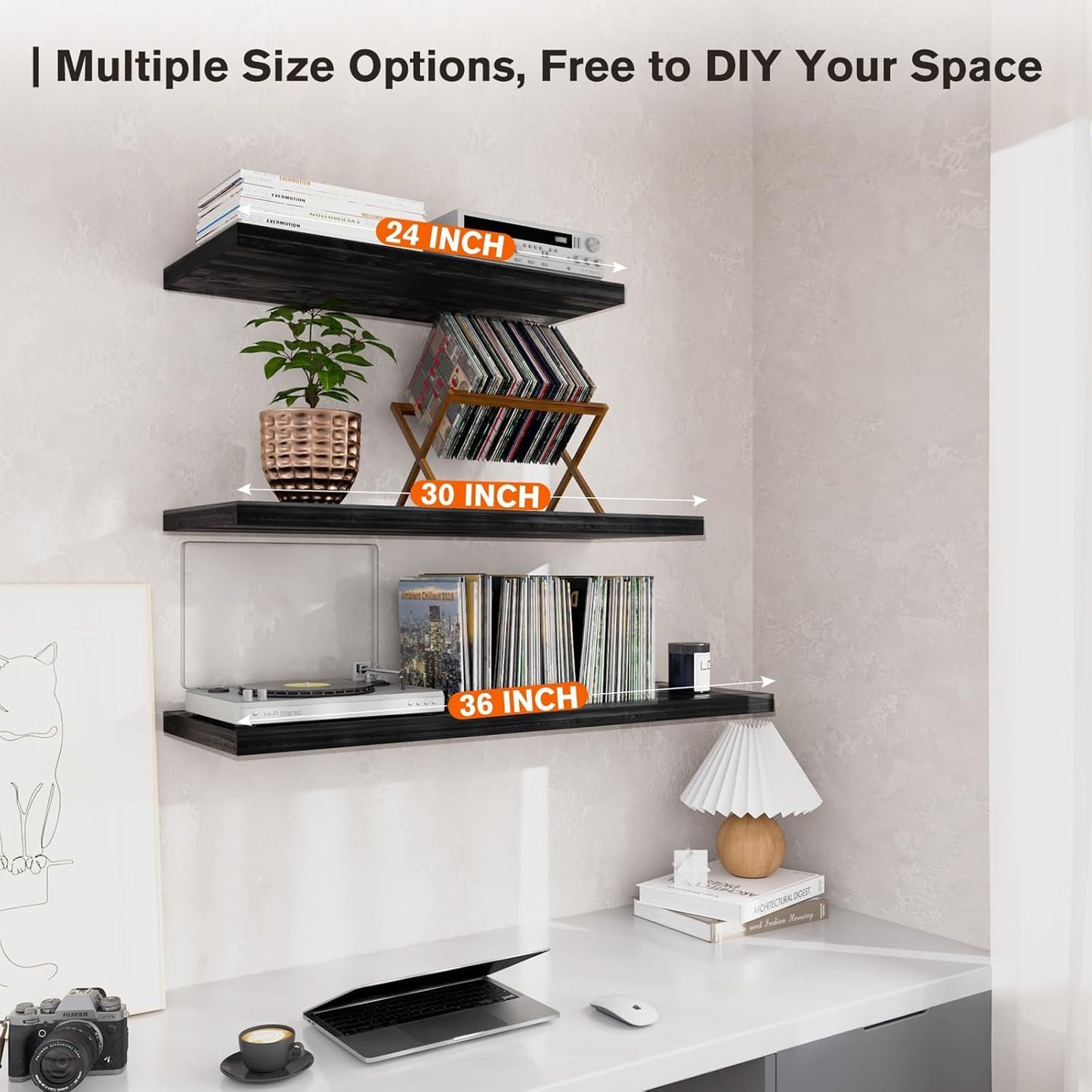 Wall Shelf Set of 1,Dark Wood Floating Shelves 36 in W x 10 in D x 1 in H, Wooden Floating Wall Shelf with Invisible Brackets for Living Room/Bedroom/Bathroom/Kitchen Storage and Decor