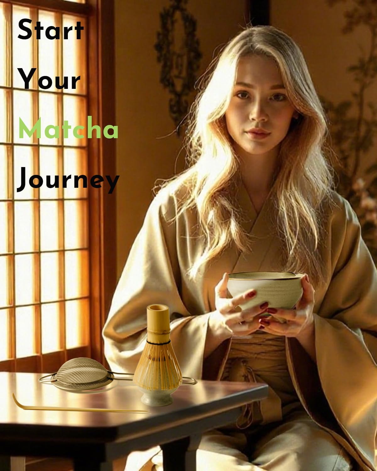 Matcha Whisk Set,Matcha Set,Matcha Kit,Matcha Bowl with Spout,Scoop,Sifter,Bamboo Whisk,Chasen Holder,Unique Gifts for Women Grifend,Gifts for Christmas, Birthday,Halloween