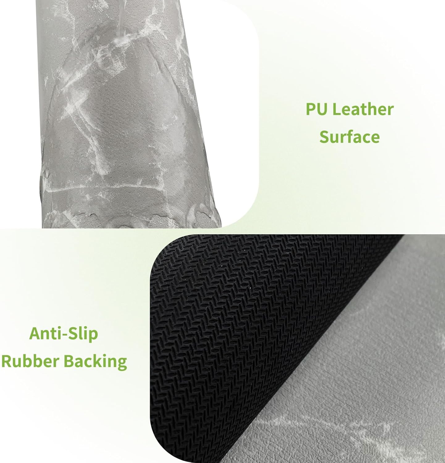 Coffee Bar Mat Dish Drying Mat - 16x24, PU Surface & Rubber Backed, Kitchen Countertop Protector, Quick Absorbent, Heat Resistant - Gray and White Marble