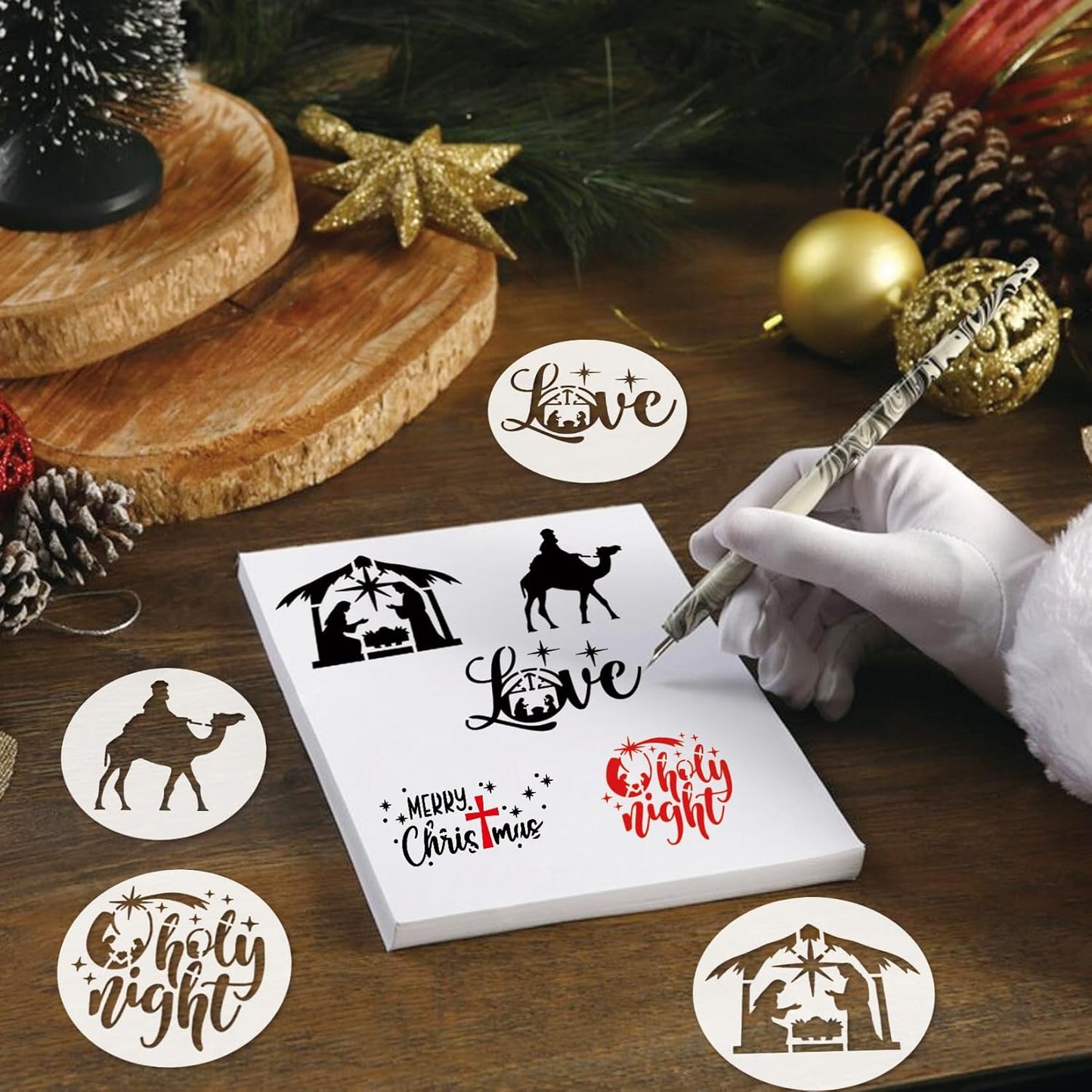 30 Pieces Small Christmas Nativity Stencils for Painting on Wood Reusable Palstic Nativity Scene Stencils for DIY Crafts Ornament Wood Cookie (3in Jesus)