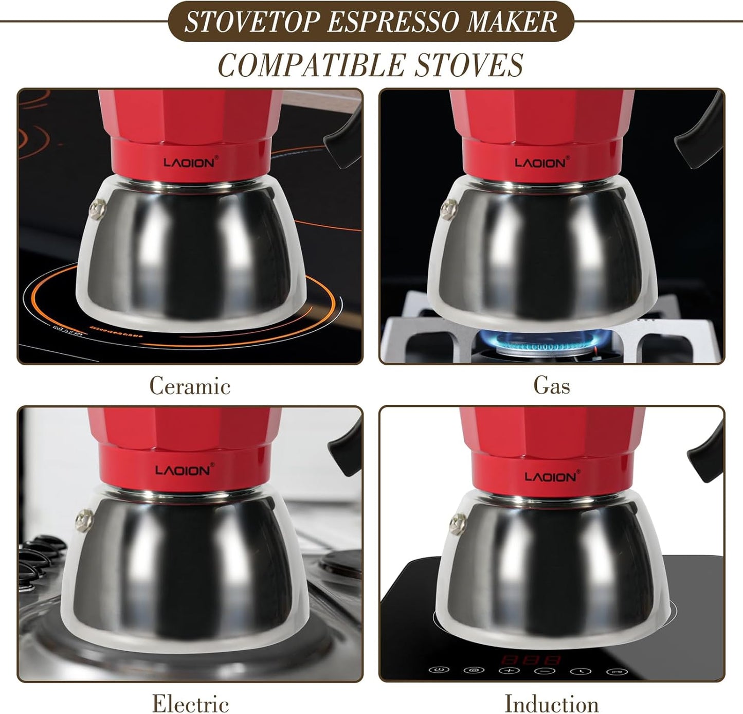 Stovetop Espresso Maker, 3Cup Moka Pot, Espresso Machine Compatible with Induction Cooktops, 150ml Stainless Steel & Aluminum Cuban Coffee Maker for Cafetera Cubana, Red