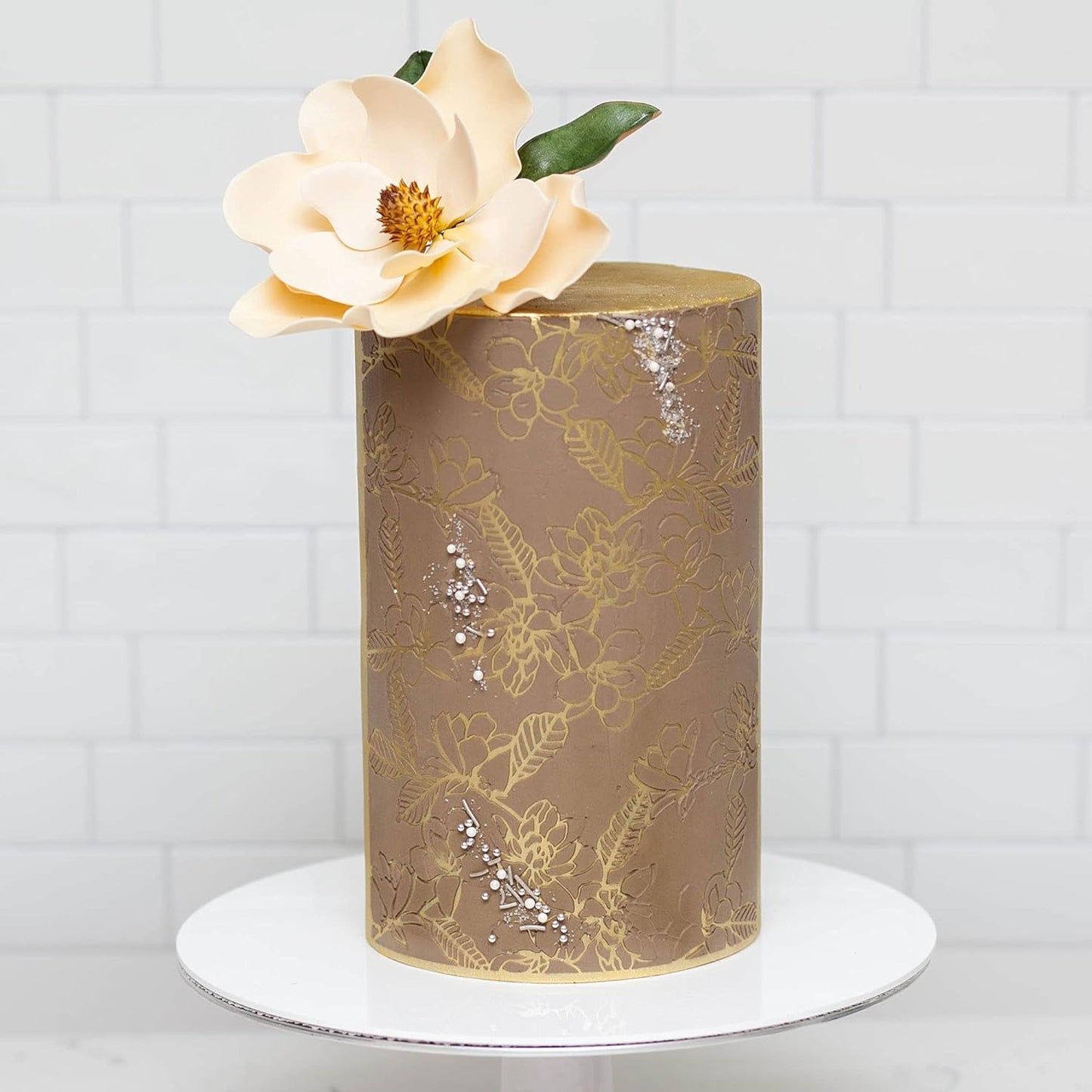 Floral Cake Stencil - Seamless Delicate Pattern for Decorating Tall Double Barrel Cake to Use with Buttercream, Royal Icing, Ganache, Paint, Airbrush (Magna)