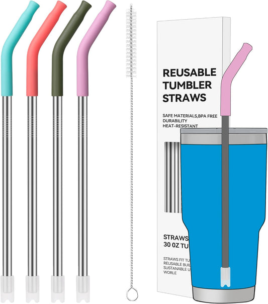 30oz Metal Straws for Stanley 30oz Cup, 4 PCS Stainless Steel Reusable Drinking Straw for YETI, STANLEY, US Acrylio, BJPKPK, Simple Modern and so on