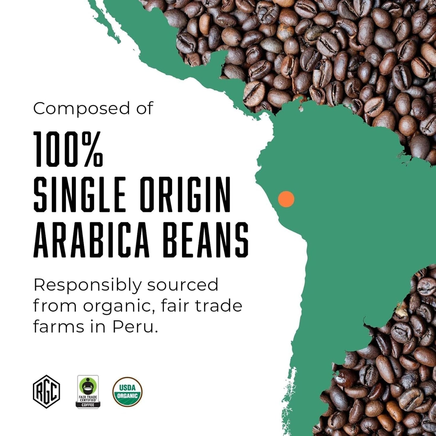 Real Good Coffee Company - Whole Bean Coffee - Organic Single Origin: Peru Medium Roast Coffee Beans - 2 Pound Bag - 100% Whole Arabica Beans - Grind at Home, Brew How You Like