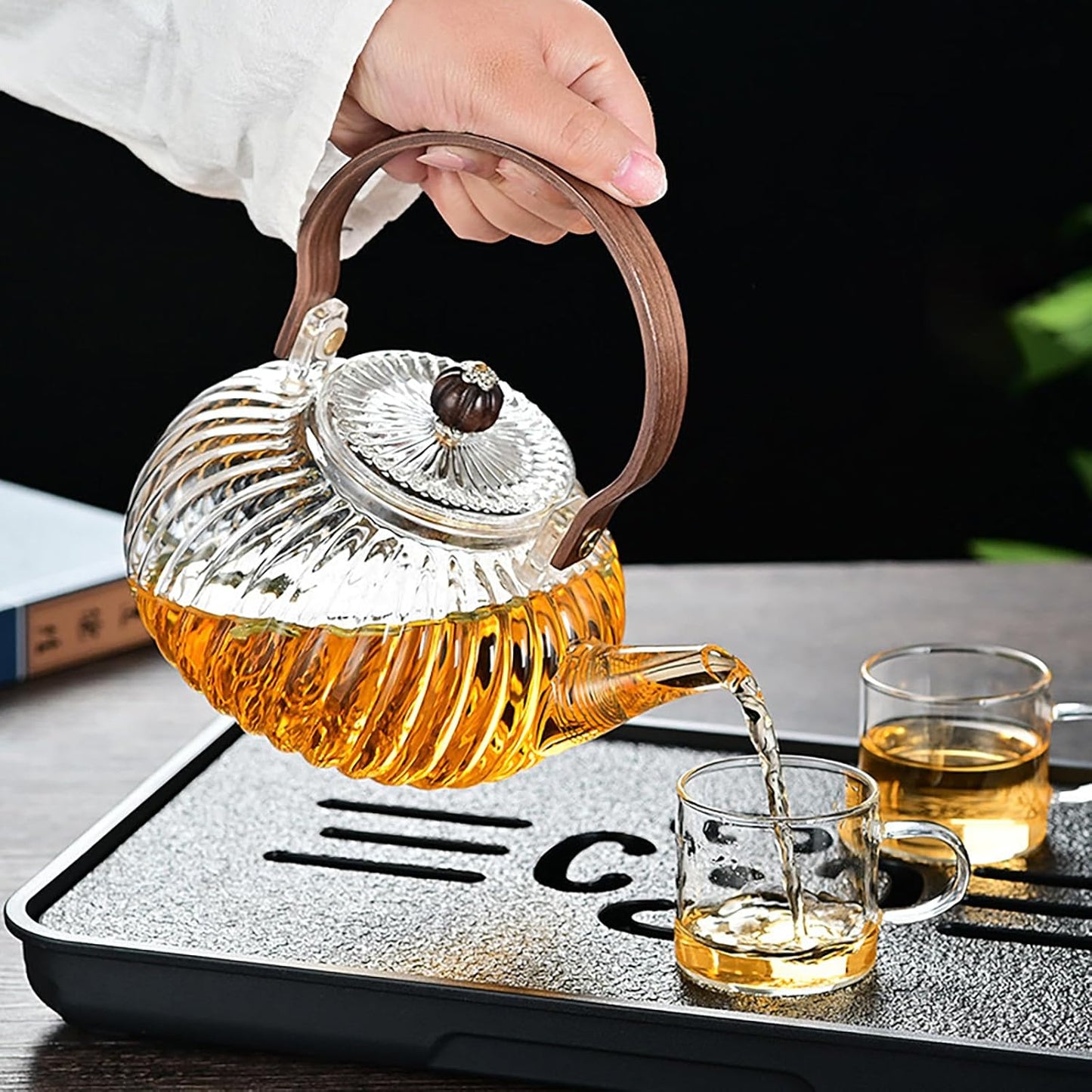 Glass Teapot with Infuser Clear Glass Tea Kettle 30 oz Tea Pot for Stove Top, Loose Tea, Tea Maker Gift