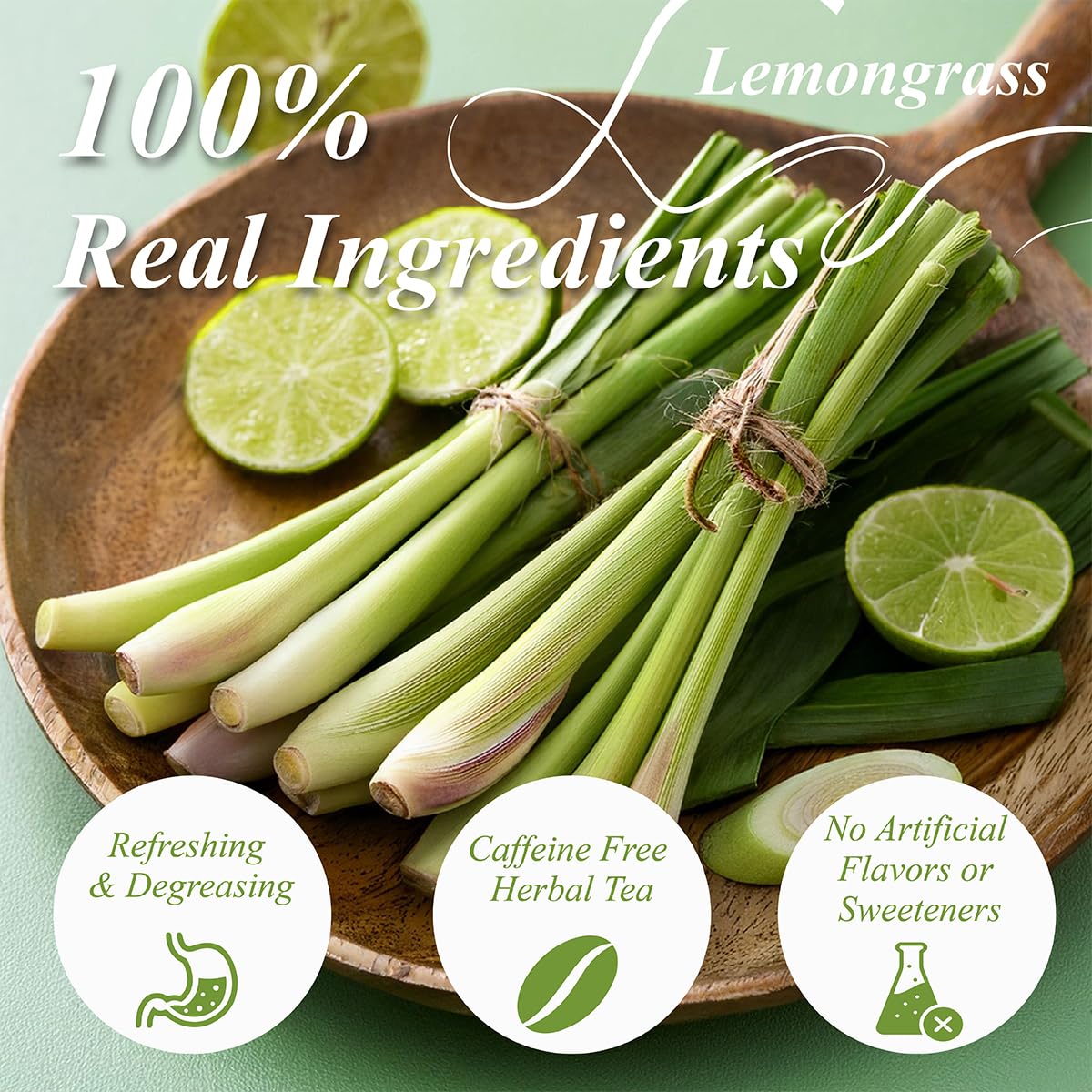 WT WEETEE Lemongrass Tea Bags, 100 Count Pure Lemon Grass Leaves Tea Bags, Natural Caffeine Free Herbal Tea