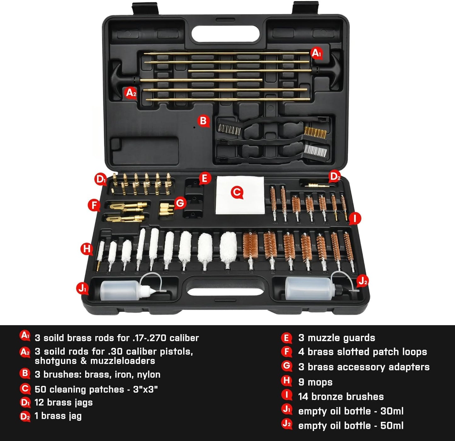 GLORYFIRE Gun Cleaning Kit Universal for Guns, Gun Brushes for Pistol, Handgun, Shotgun, Elite Brass Rods and Wire Rope, Hunting Gear Gun Accessories for Men