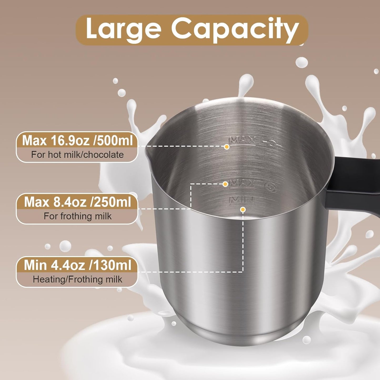 Milk Frother and Steamer, 16.9 OZ Milk Frother for Coffee, 4 in 1 Frother Separable Easy to Use and Clean, Durable Safe Silent Working for Coffee, Latte, Cappuccino Hot Chocolate, Black