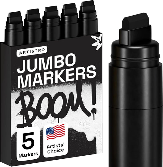 ARTISTRO 5 Black Acrylic Paint Pens, Acrylic Paint Markers Jumbo Tip, Fabric Markers for Textile, Canvas, Rock, Glass, Wood, Paper, DYI, Pens for Kids and Adults