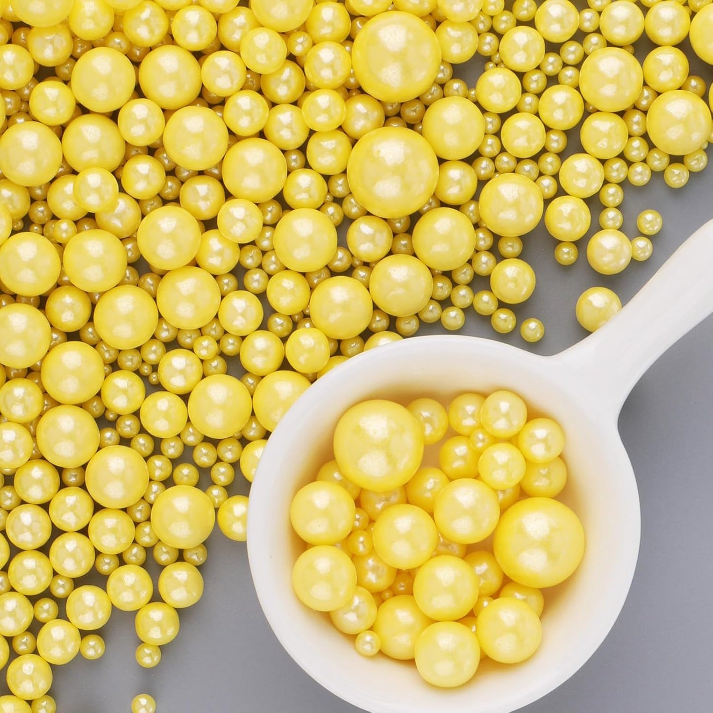 Yellow Edible Pearls for Cake Decorating, 6 Sizes Mix Sugar Sprinkles Cupcake Topping Cake Decorations, Wedding Party Christmas Supplies 4.6 oz