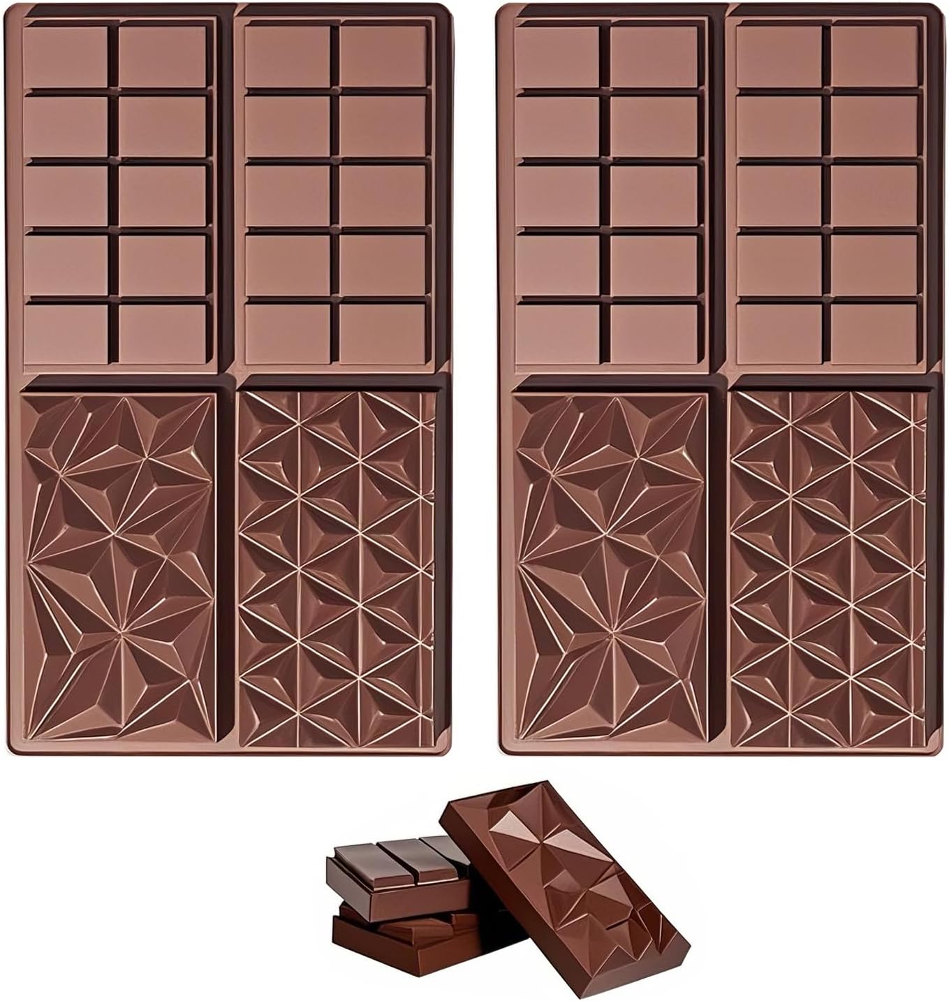 La chat 2 Packs Silicone Molds for Chocolate, Food Grade no-stick Baking, candy and butter Mold with different shape (2 packs chocolate bar)