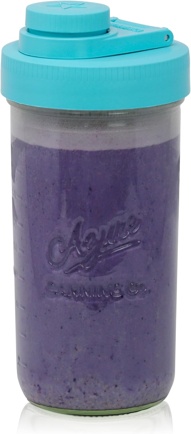 Brewing America Mason Jar Drinking Cup Pint and Half Drinking Lid and Azure 24oz Jar (1, Teal)