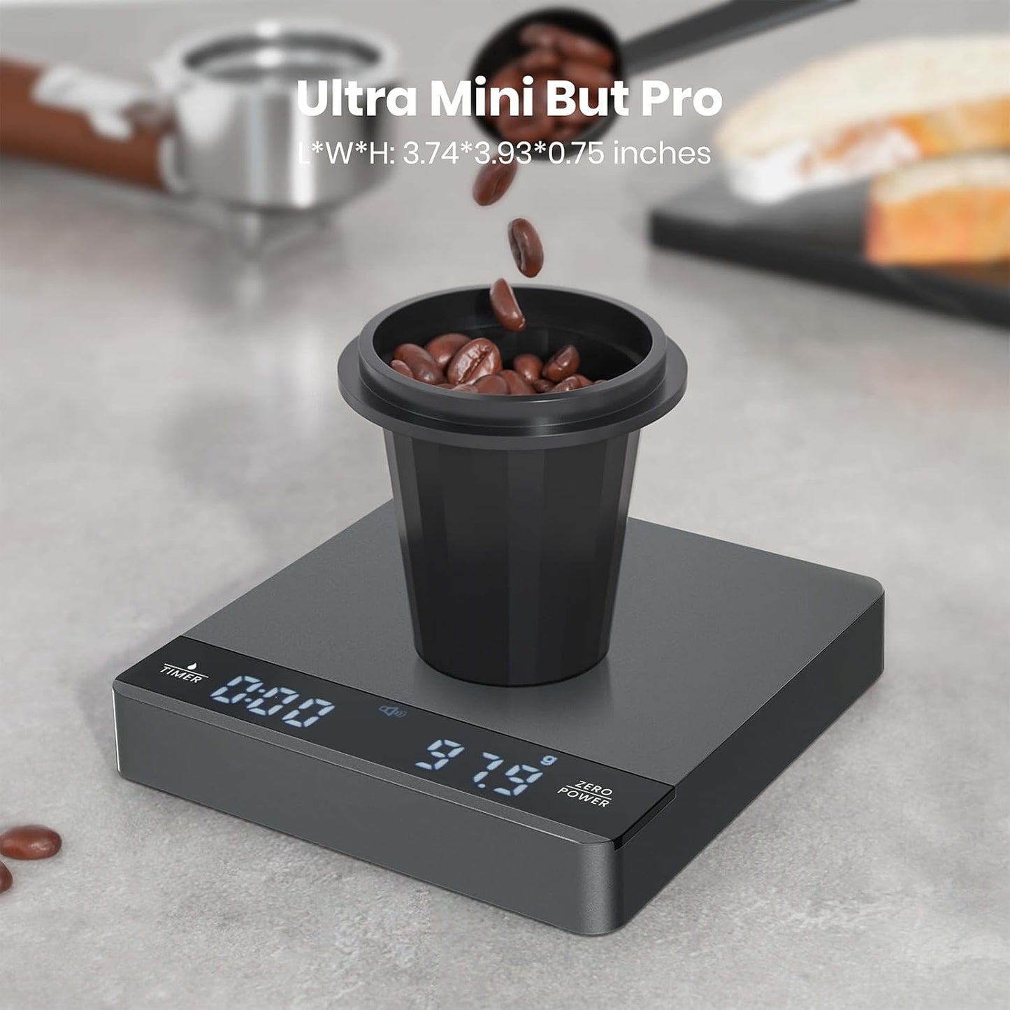 Mini Coffee Scale with Timer, Maestri House Rechargeable Espresso Scale, 2kg/0.1g Accurate Scale for Espresso and Pour-Over Coffee, Portable Digital Kitchen Scale with Automatic Timing-Space Grey