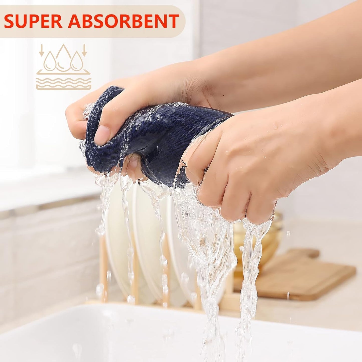 Kitinjoy 100% Cotton Waffle Weave Kitchen Towels, 4-Pack Super Soft and Absorbent Dish Towel for Drying Dishes, Kitchen Hand Towels, 20 in x 28 in, Navy Blue