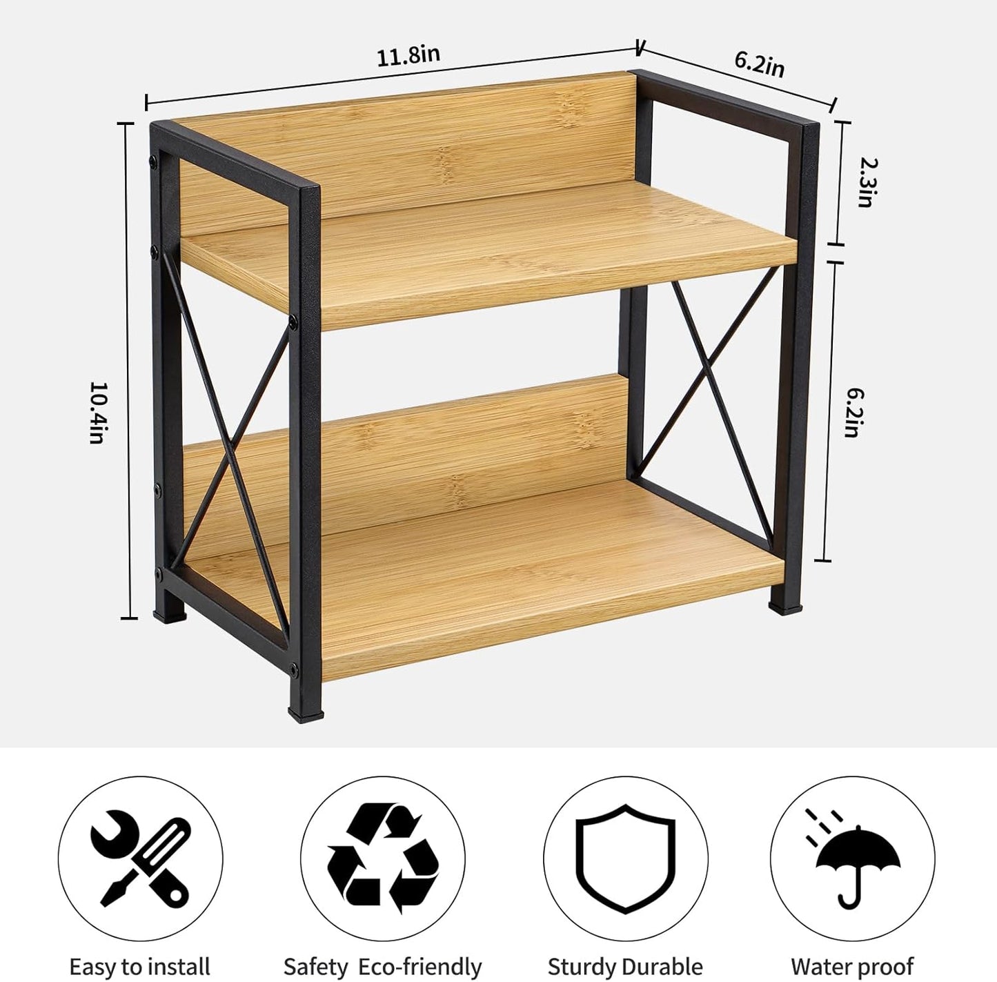 Giikin Countertop Shelf Organizer, 2 Tier Kitchen Spice Rack Organizer for Countertop, Wood Coffee Counter Shelf Organizer for Home (Bamboo, S)