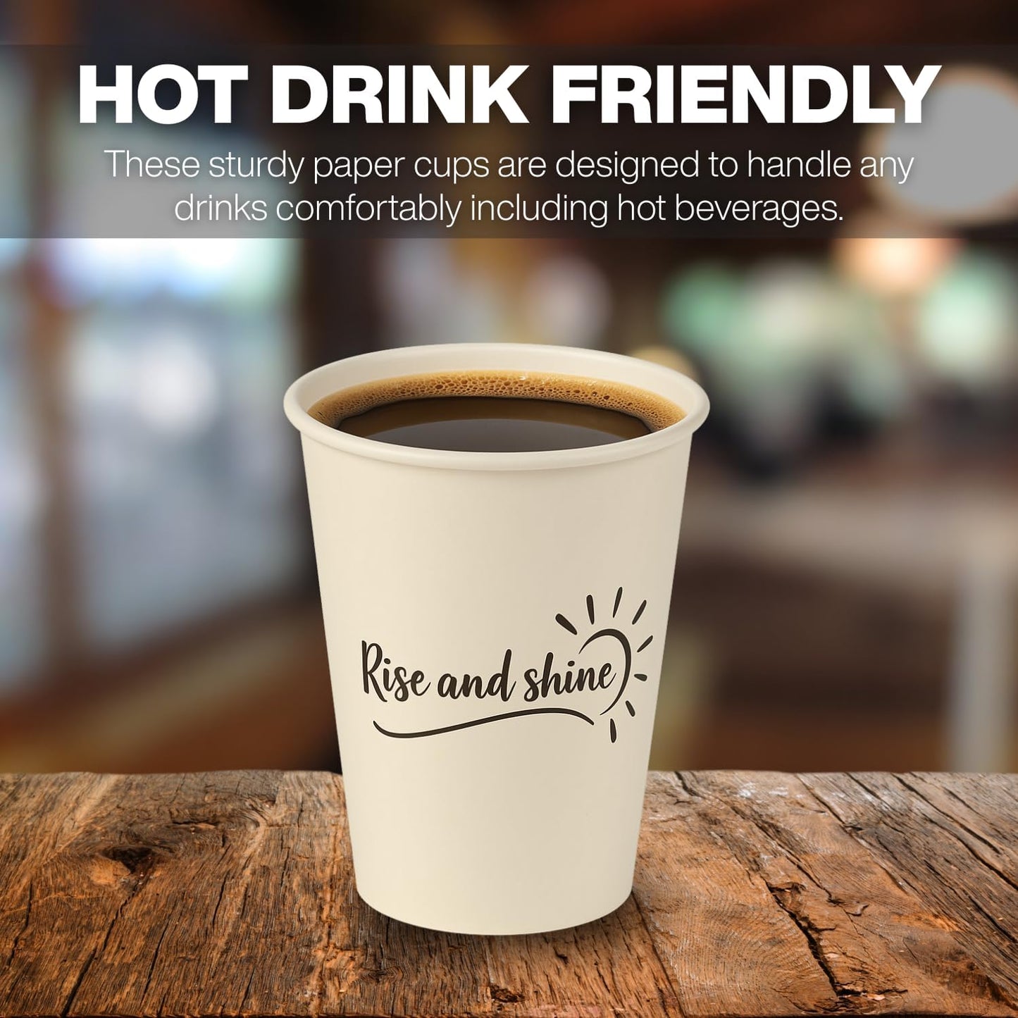 Smygoods Disposable Coffee Cups, To Go Paper Hot Cups, Rise and Shine Design (12 OZ, 50 Count) For Hot Beverages, Coffee, Tea, Espresso, Cocoa - Vasos Para Cafe