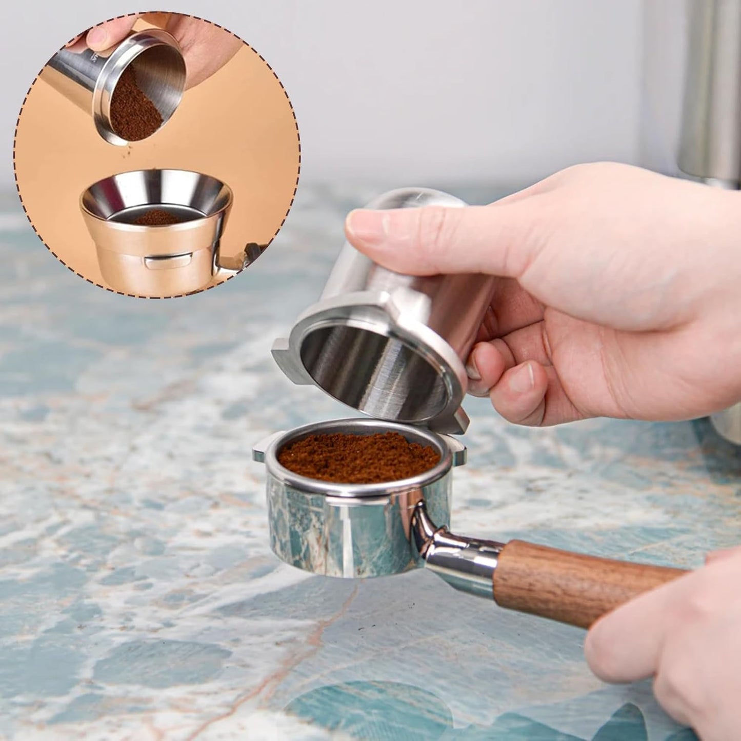 Coffee Dosing Cup, 53mm Coffee Powder Feeder Stainless Steel Espresso Dosing Cup Compatible with 54mm Portafilter