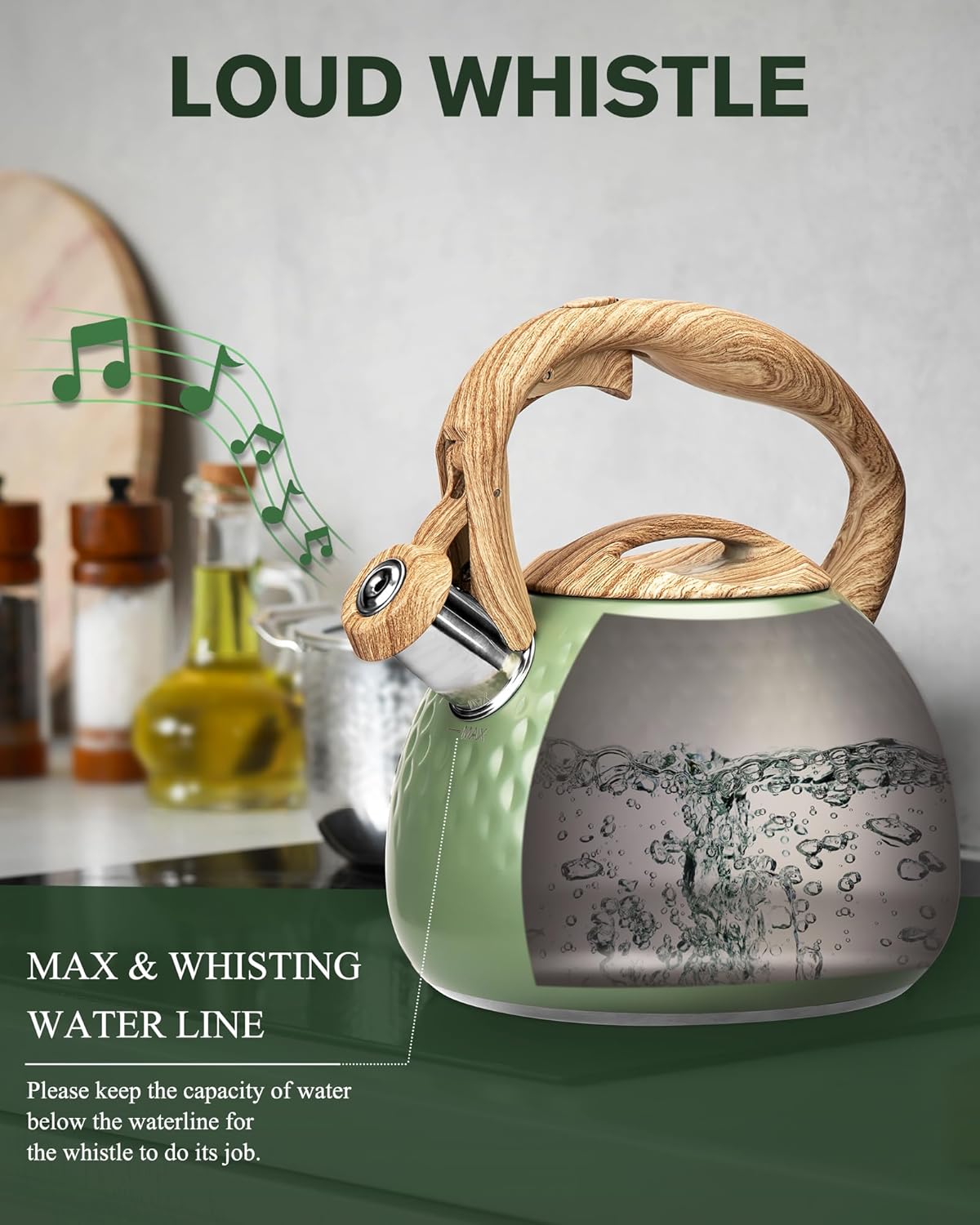 Tea Kettle Stovetops, 2.5 Quart Food Grade Stainless Steel Water kettles for Stove Top Teatop with Anti-hot Ergonomic Handle,Suitable for All Heat Sources