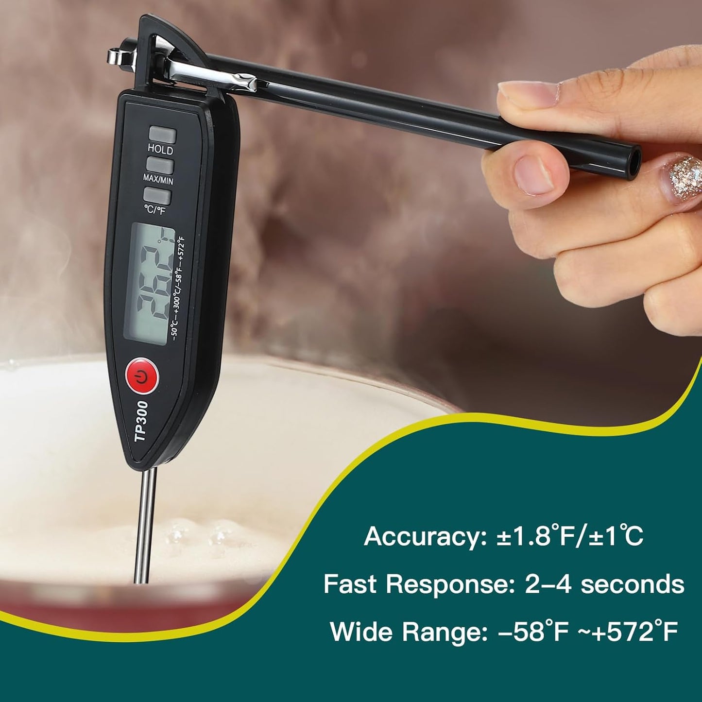 10 Set Waterproof Food Thermometer for Water, Liquid, Candle and Cooking Digital Meat Thermometer with Long Probe Instant Read for Kitchen BBQ Grill Candy (Black)