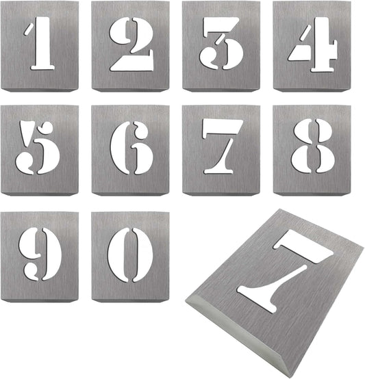 HAUTMEC Vintage Aluminum Numbers Stencils, 0 to 9 Aluminum Stencils & Holder, 2"(50mm) Numbers, Shop Stencil, Advertising Stencilling, Craft-Printing, Reusable HD00002