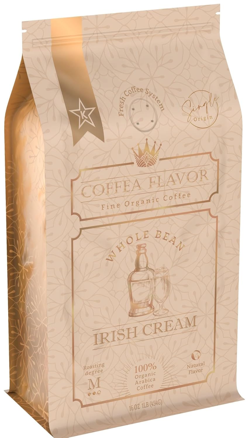 Irish Cream Flavored Whole Bean Coffee – 100% Arabica, Organic, No Artificial Sweeteners, Naturally Flavored, Medium Roast, Single Origin – by Coffea Flavor