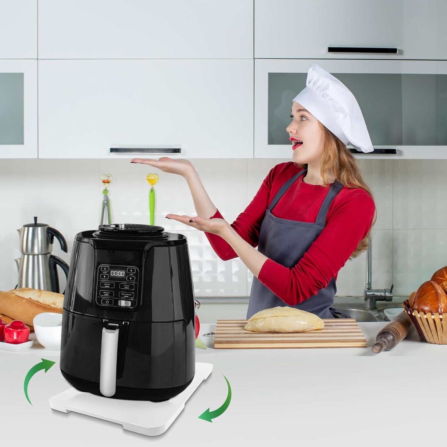 Appliance Slider 360° Rolling Tray for Coffee Maker- Bamboo Coffee Pot Slider Tray Countertop Rotation Sliding Tray with Wheels, Small Appliances Mat Easily from Under The Cabinet White(13.9"×9.4")