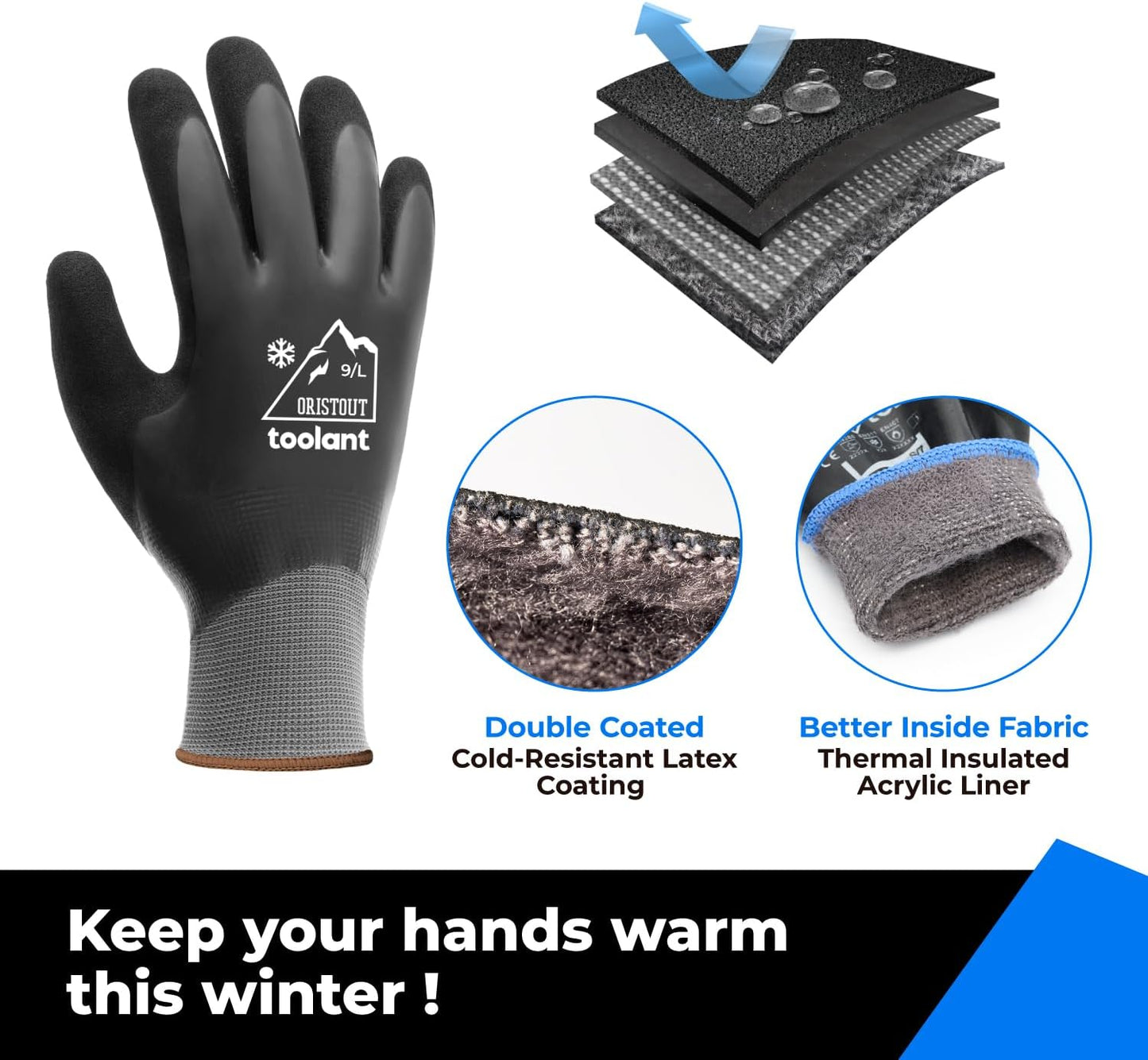 Waterproof Winter Work Gloves for Men and Women, Touchscreen, Freezer Gloves, Thermal Insulated, for Cold Weather