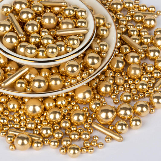 Twisweet Gold Pearl Rods Sprinkles, Edible Sugar Sprinkles for Cake Decorating Mix Size Candy Pearls for Baking Cake Topper Ice Cream Cupcake Cookie Dessert Decorations, Wedding Valentines Birthday Christmas Easter Mother's Day Supplies (130g/4.58oz)