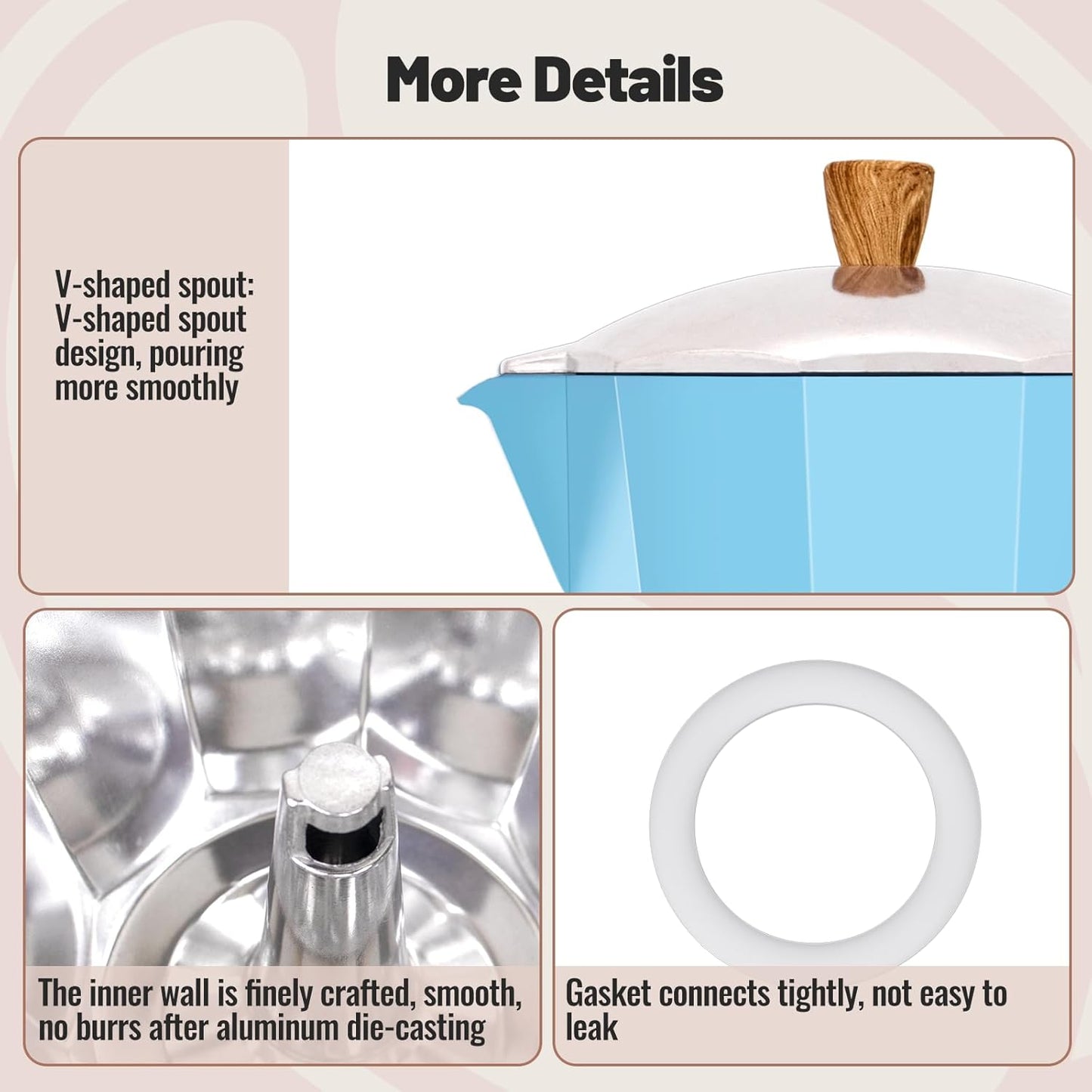 9 Cup Aluminum Moka Pot Classic Stovetop Espresso Coffee Maker 450ml 15oz Coffeemaker Percolator Mocha Pot Greca Coffee Maker Cafe Makers for Italian and Cuban Café Brewing Blue