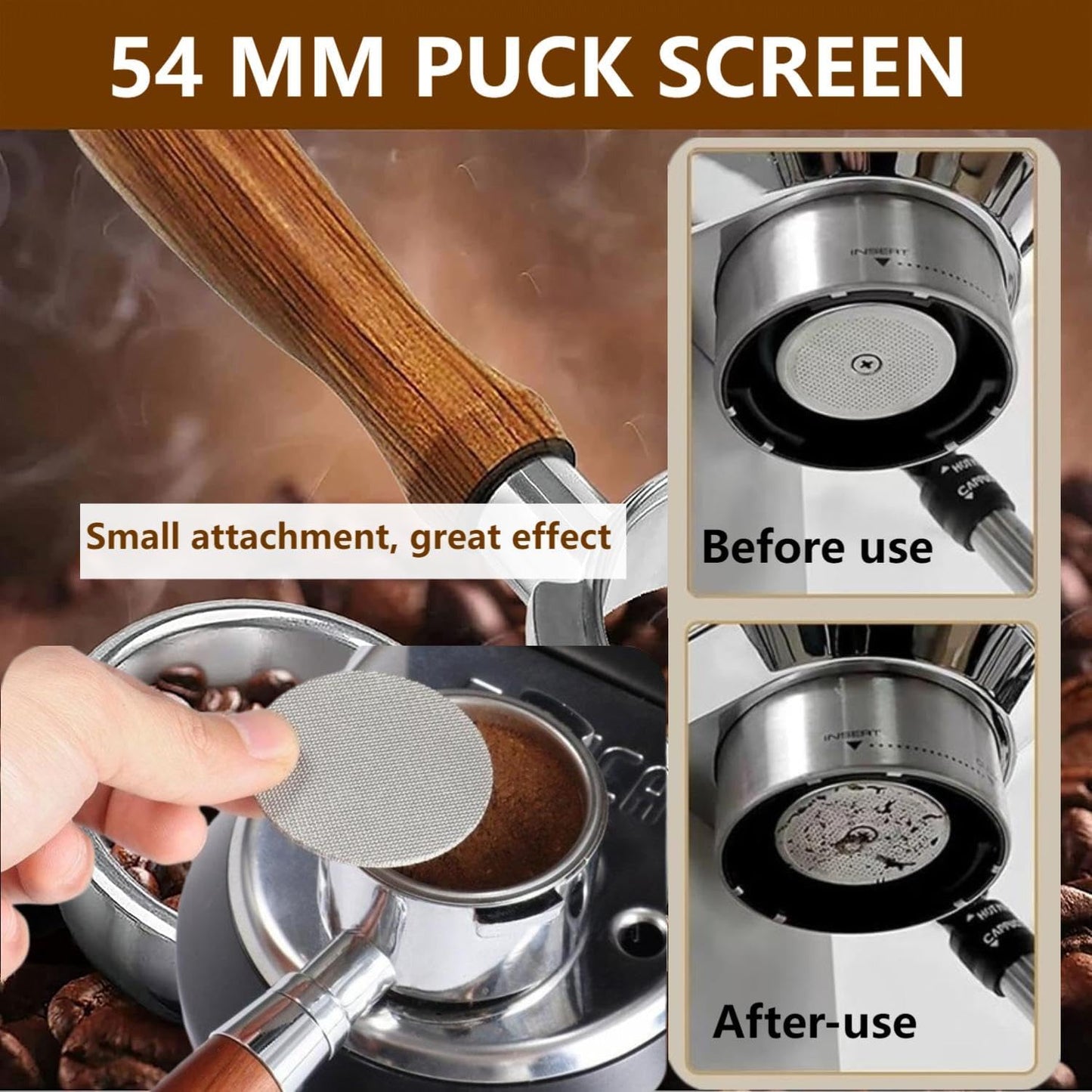 54mm Coffee Bottomless Portafilter, Compatible with Breville Barista Bes 870/878/880/876/840/810/500/450 Replacement Parts Bottomless Portafilter(Reddish brown)