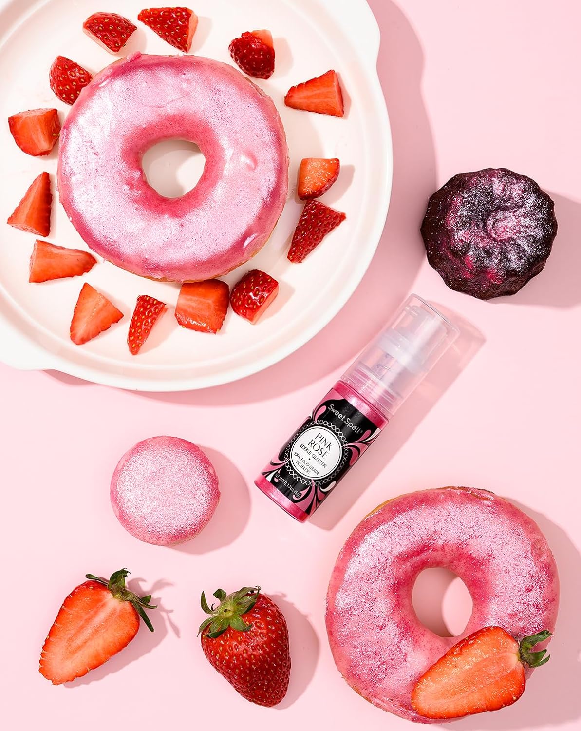 Sweet Spell Edible Cake Glitter Spray – Shimmering Magic for Cakes Decorating & Cocktails – 100% Edible, Food-Grade, Vegan, Gluten-Free (Pink)