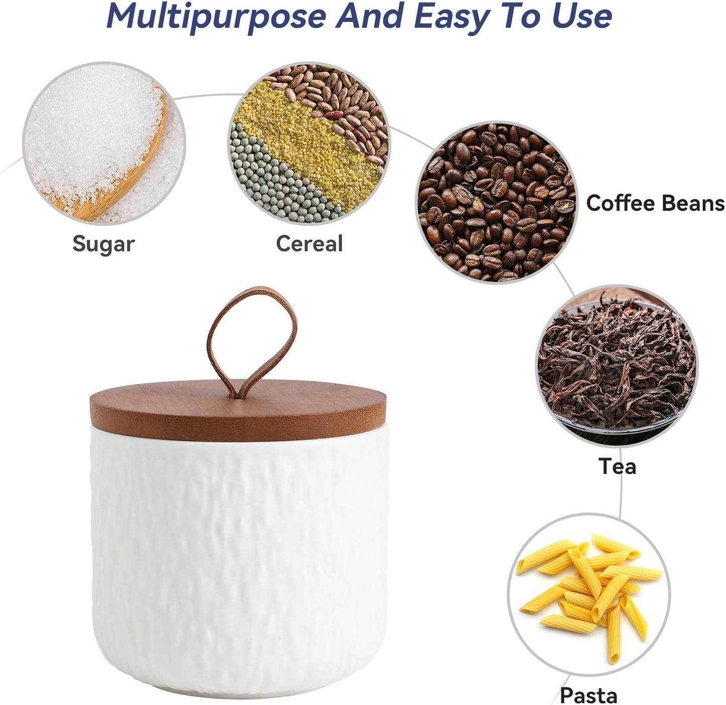 Kitchen Canisters for Countertop, Ceramic Coffee Canisters with Airtight Lids Food Storage Jars Sugar Container for Kitchen Counter Tea, Coffee Beans, Spice (#001White-9oz/260ml)