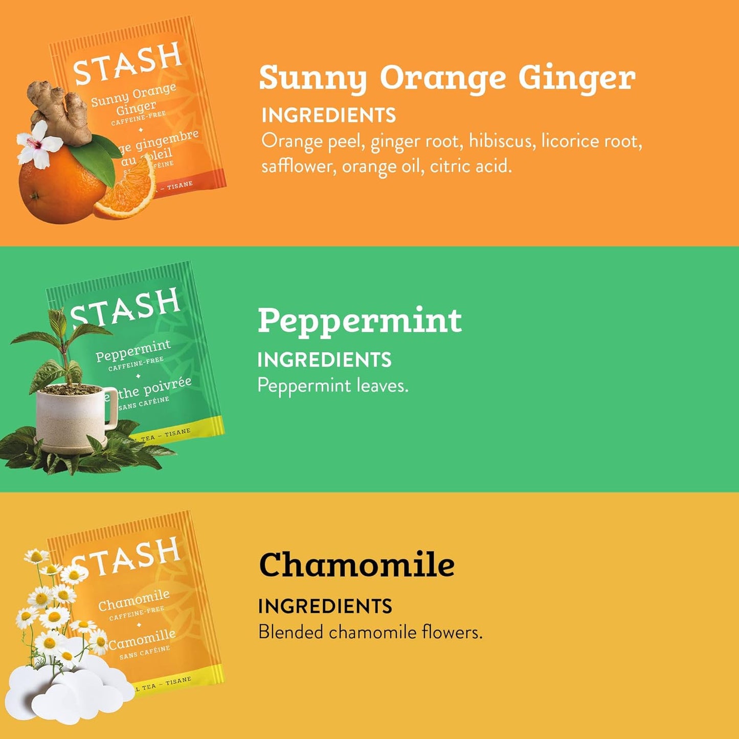 Stash Tea Soothing Herbal Tea 6 Flavor Variety Pack, 6 Boxes With 18-20 Tea Bags Each