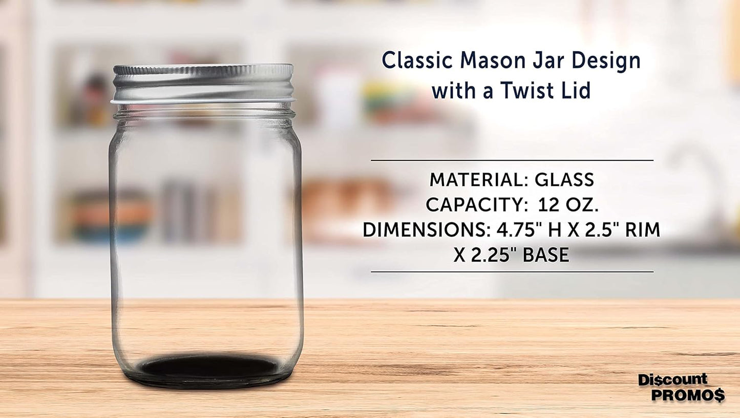 DISCOUNT PROMOS 10 Decorating Mason Jars Set, 12 oz. - Canning, Aluminum Lid - Black